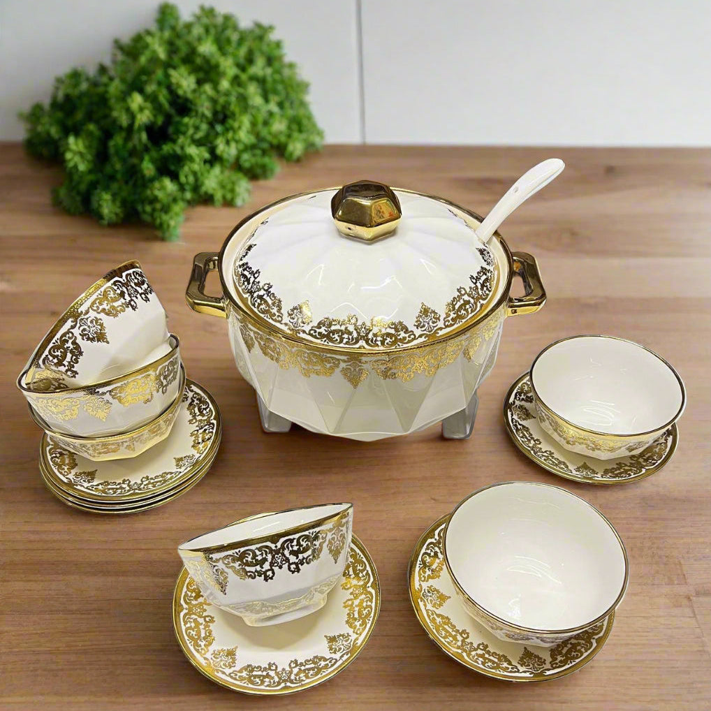 Service de Table en Porcelaine Dorée – Élégance & Raffinement 🌟