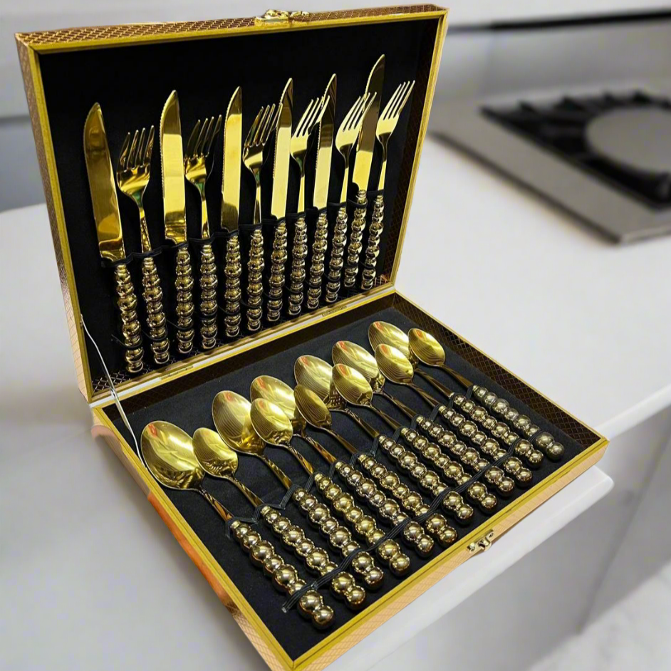 Ensemble de Couverts de Luxe en Acier Inoxydable avec Boîte de Rangement