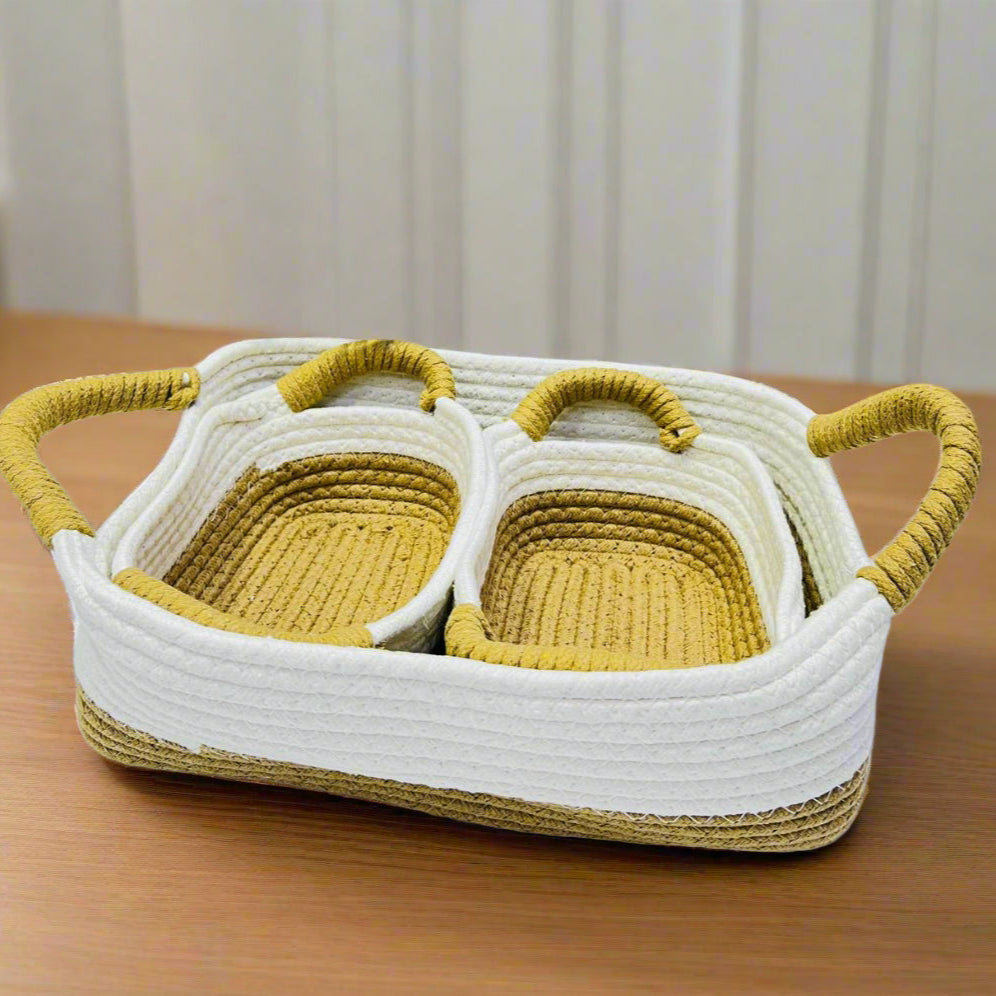 Lot de 3 Paniers de Rangement en Corde de Paille & Coton avec Poignées  🌿