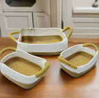 Lot de 3 Paniers de Rangement en Corde de Paille & Coton avec Poignées  🌿