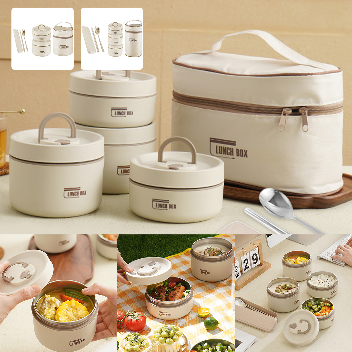 Enemble de 4 boites à lunch isothermes avec sac