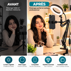 FlexiStudio – Support Téléphone Articulé avec Ring Light LED Stable & Multi-Angles