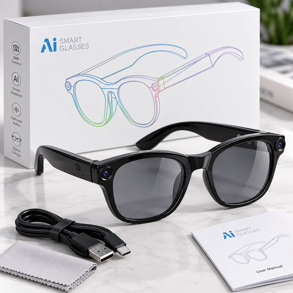 AI Smart Glasses – Lunettes Intelligentes avec Caméra 2MP & Assistant IA