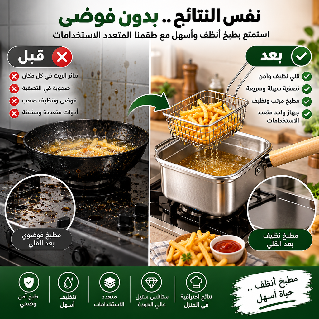 طقم طبخ متعدد الاستخدامات 4 في 1 من الستانلس ستيل – للقلي والسلق والتبخير والطبخ