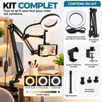 FlexiStudio – Support Téléphone Articulé avec Ring Light LED Stable & Multi-Angles