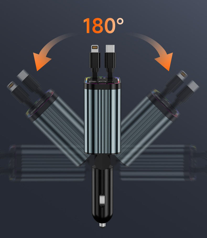 Chargeur Voiture Rétractable 4-en-1 66W.