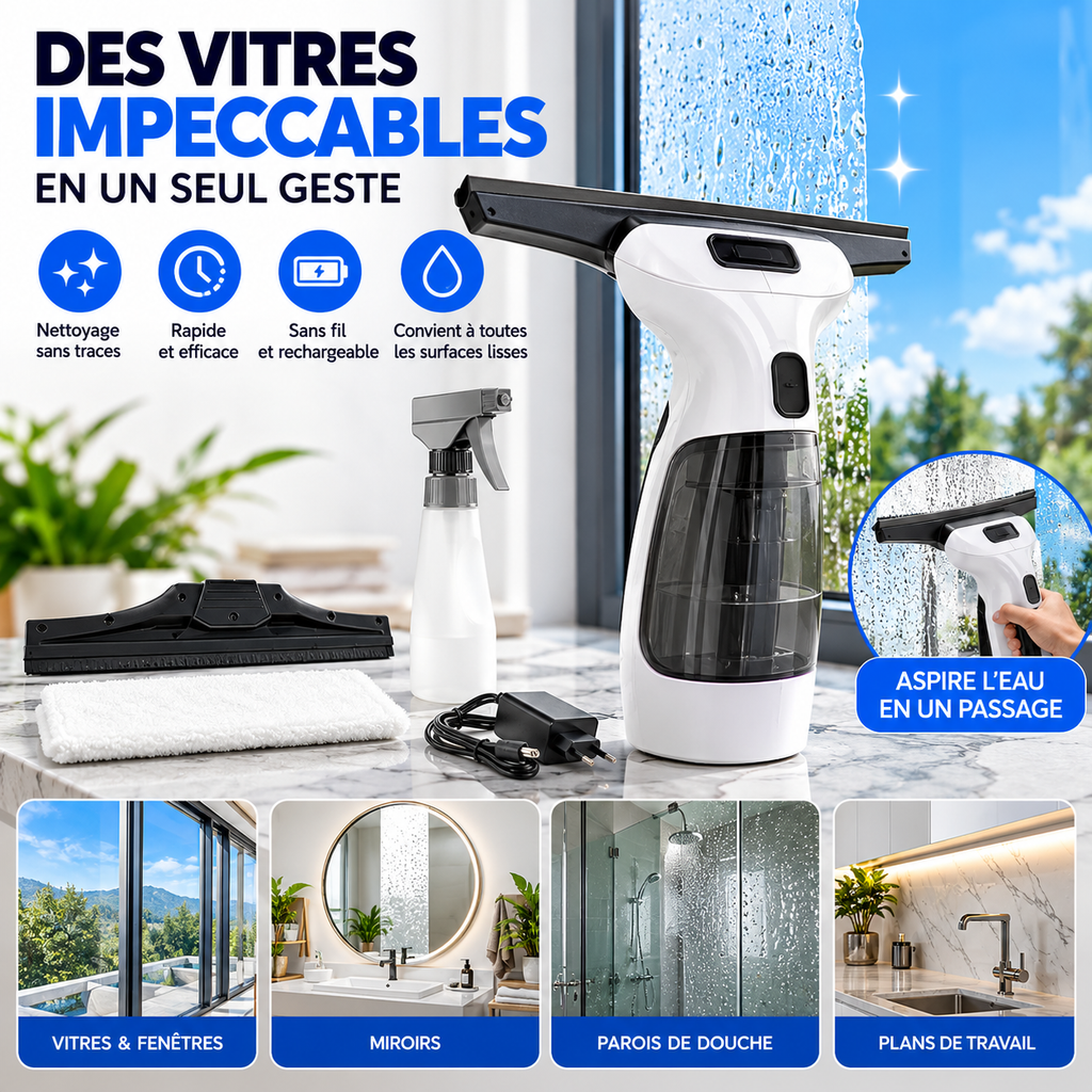 Nettoyeur de Vitres Électrique Sans Fil – Aspirateur d’Eau Rechargeable Multifonction