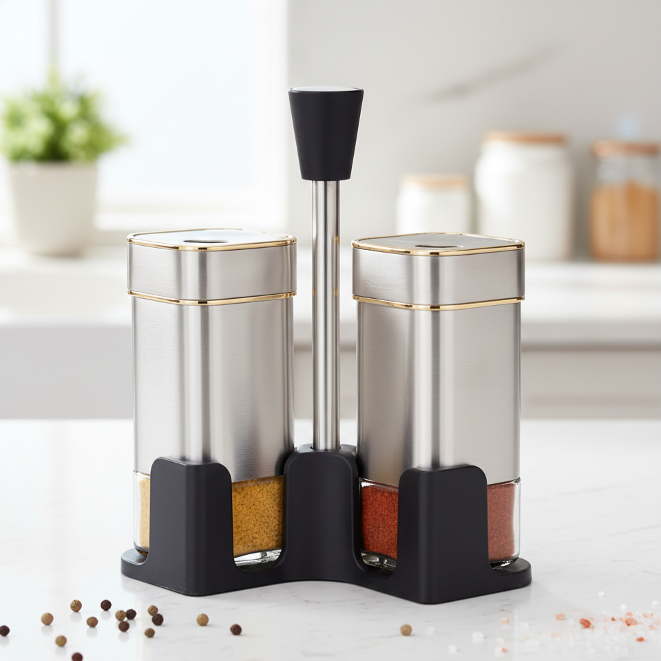 Duo d’épices design inox et verre – Élégance et praticité