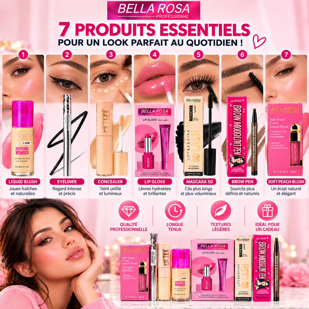 Pack Maquillage BELLA ROSA – Coffret Beauté Complet 7 Produits