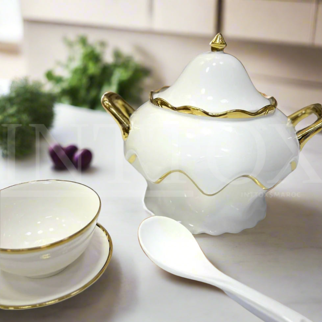 Service de Soupe en Porcelaine avec Dorures Élégantes ✨