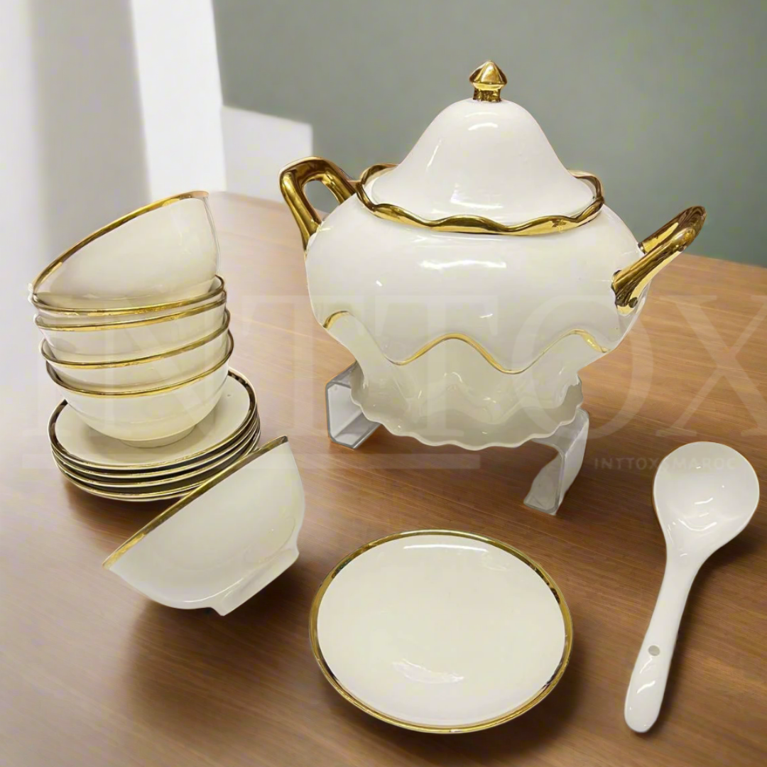 Service de Soupe en Porcelaine avec Dorures Élégantes ✨