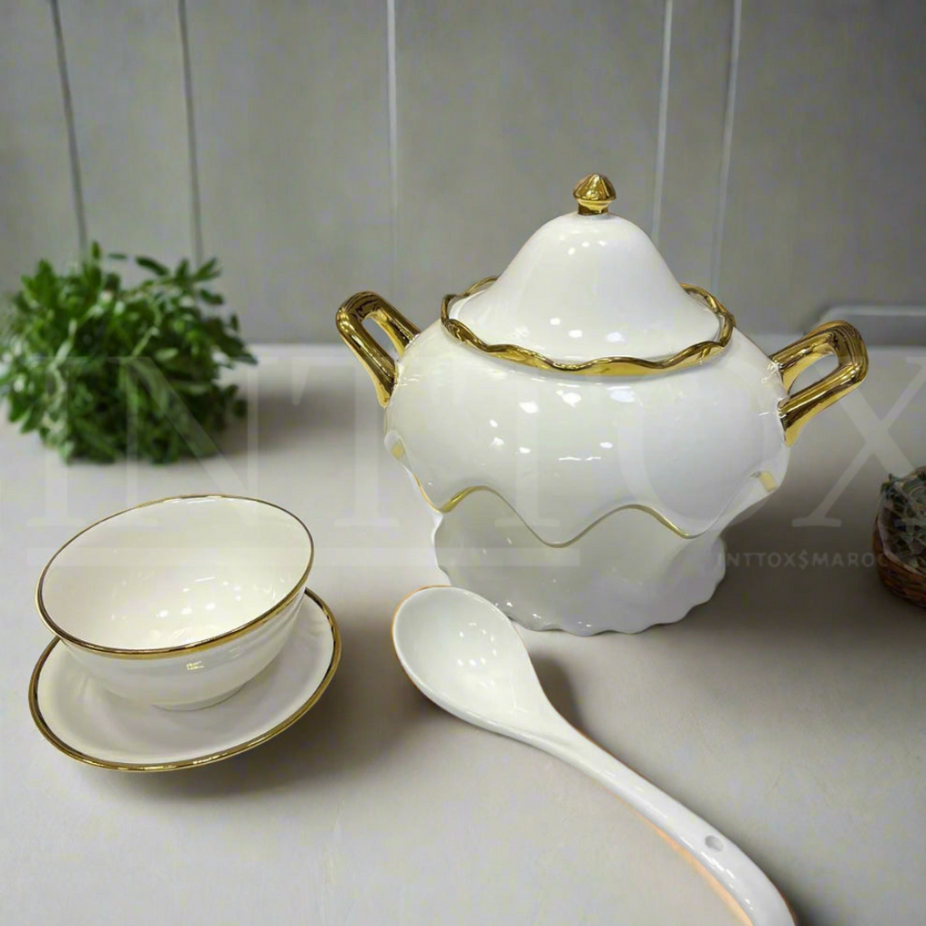 Service de Soupe en Porcelaine avec Dorures Élégantes ✨