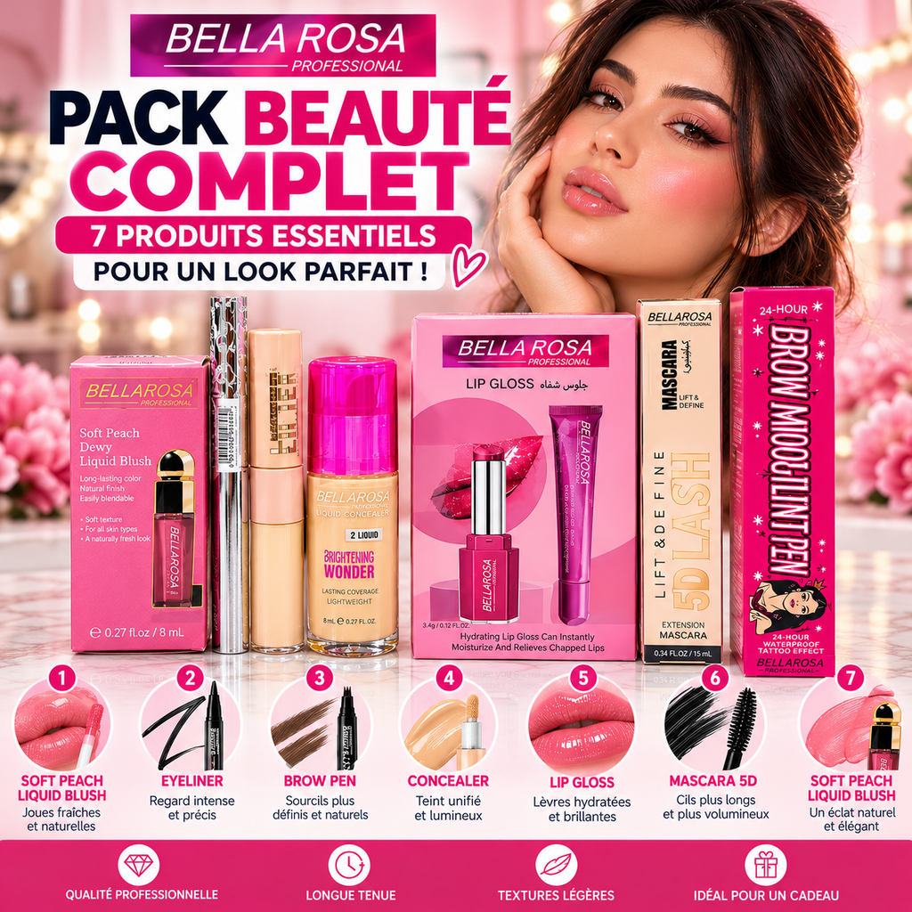 Pack Maquillage BELLA ROSA – Coffret Beauté Complet 7 Produits