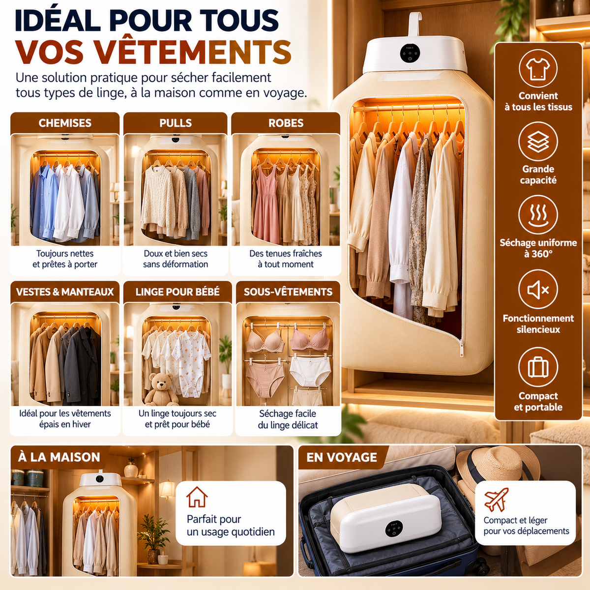 Sèche-Linge Portable Électrique – Séchage à Air Chaud, Compact et Pratique