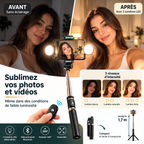 Perche à Selfie Extensible avec 2 Lumières LED et Télécommande Bluetooth – Support Smartphone Multifonction