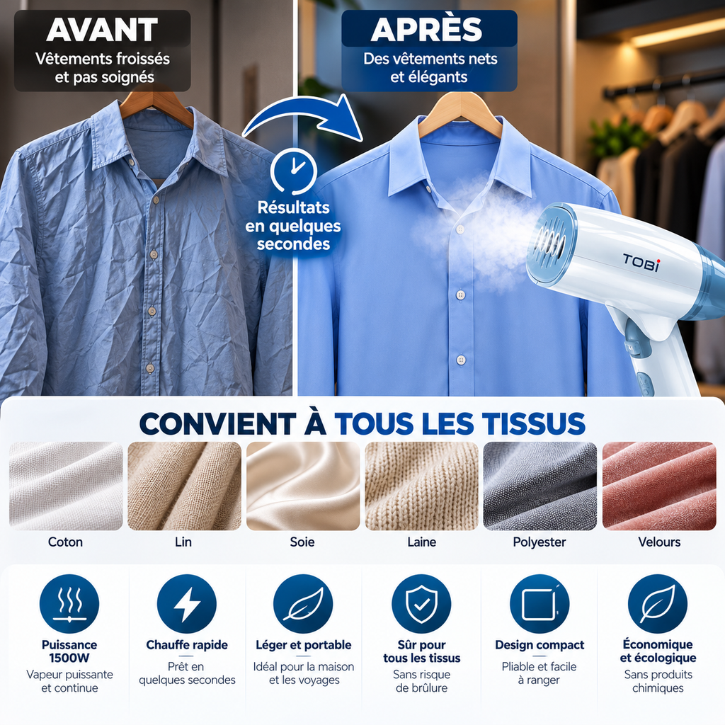 Défroisseur Vapeur Portable 1500W | Compact & Pratique