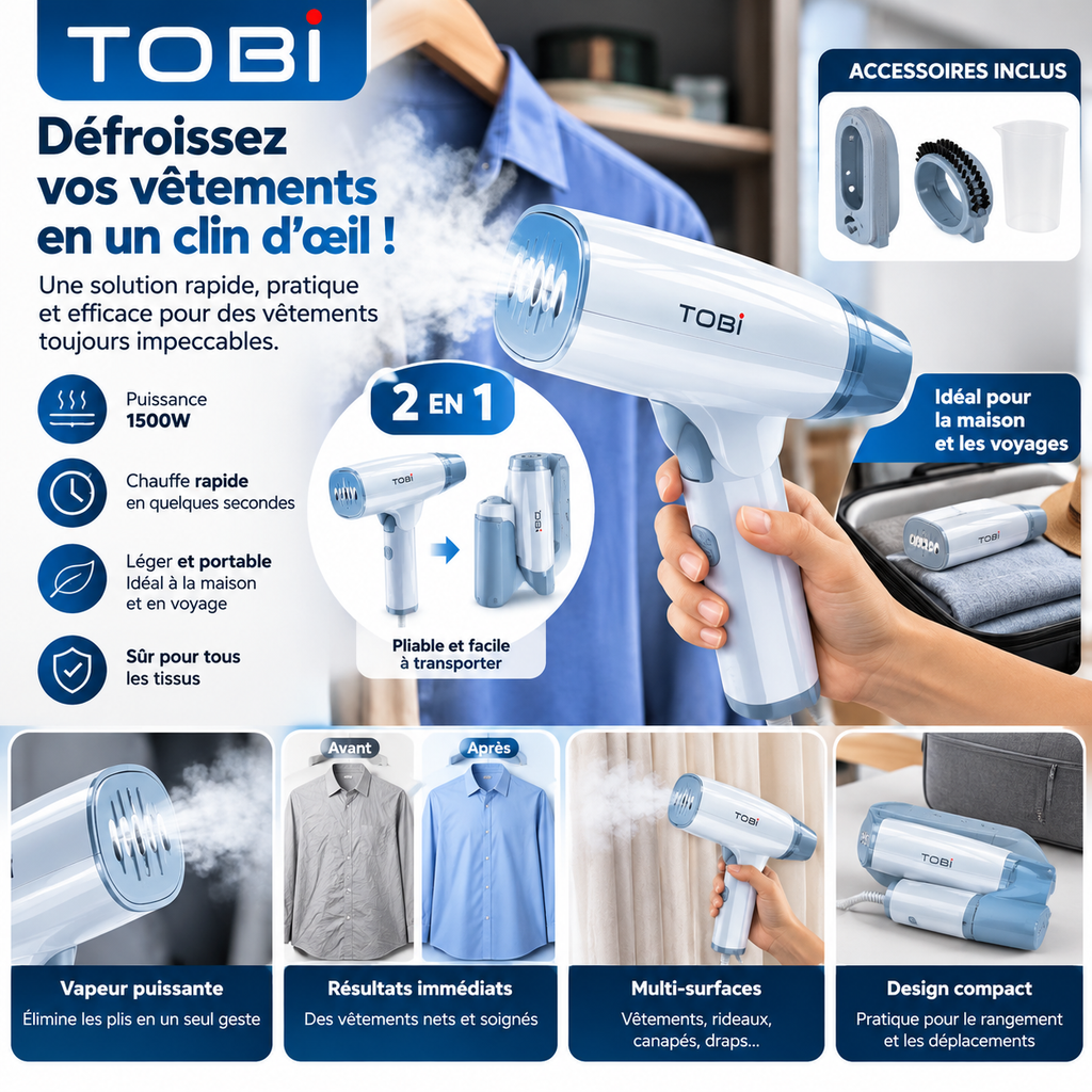 Défroisseur Vapeur Portable 1500W | Compact & Pratique