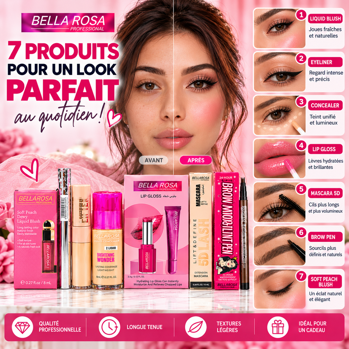 Pack Maquillage BELLA ROSA – Coffret Beauté Complet 7 Produits
