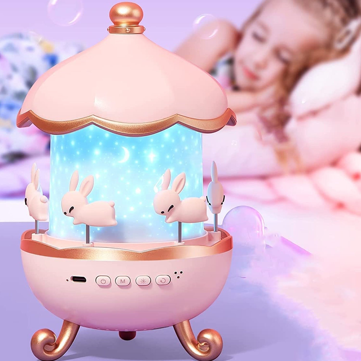 Veilleuse Lapin Carrousel LED Musicale Pour Enfants