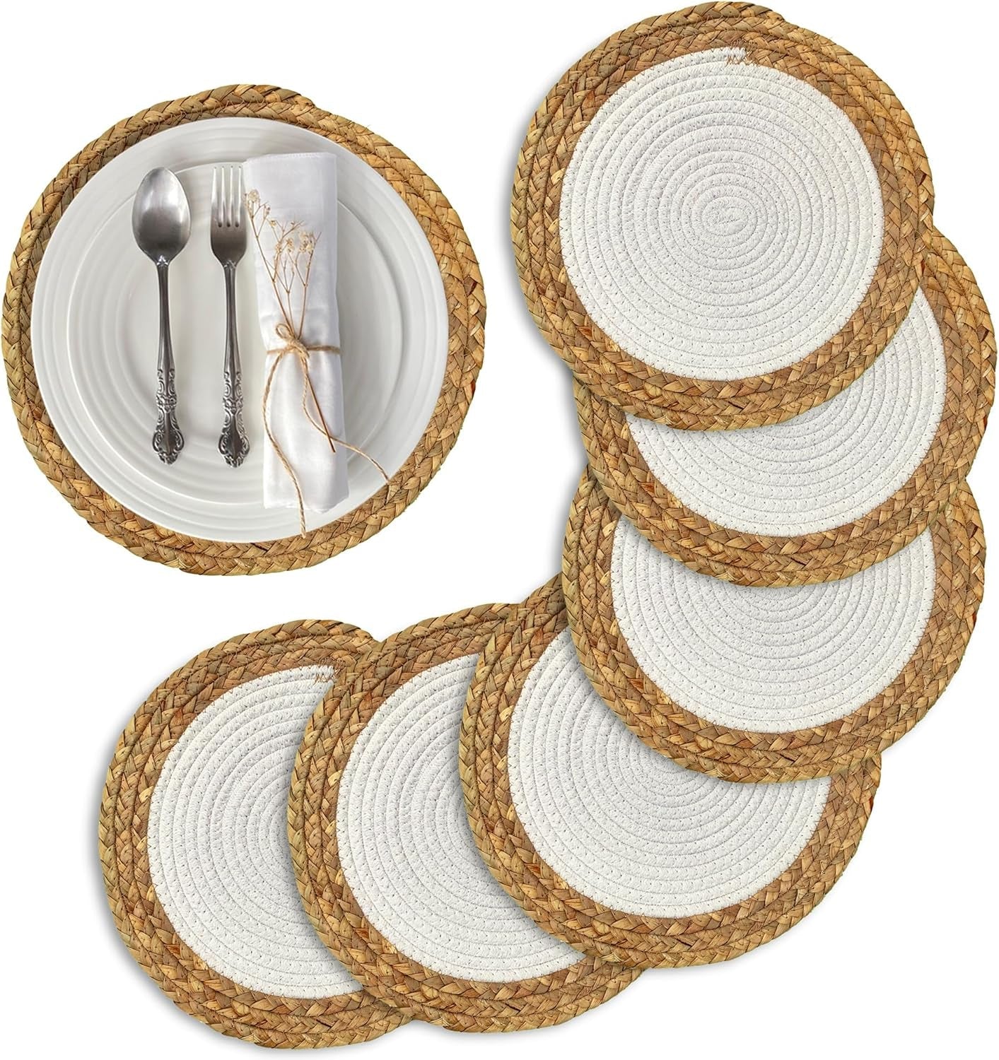 Napperons ronds tressés en corde de coton  – Lot de 6 pièces 🌿✨