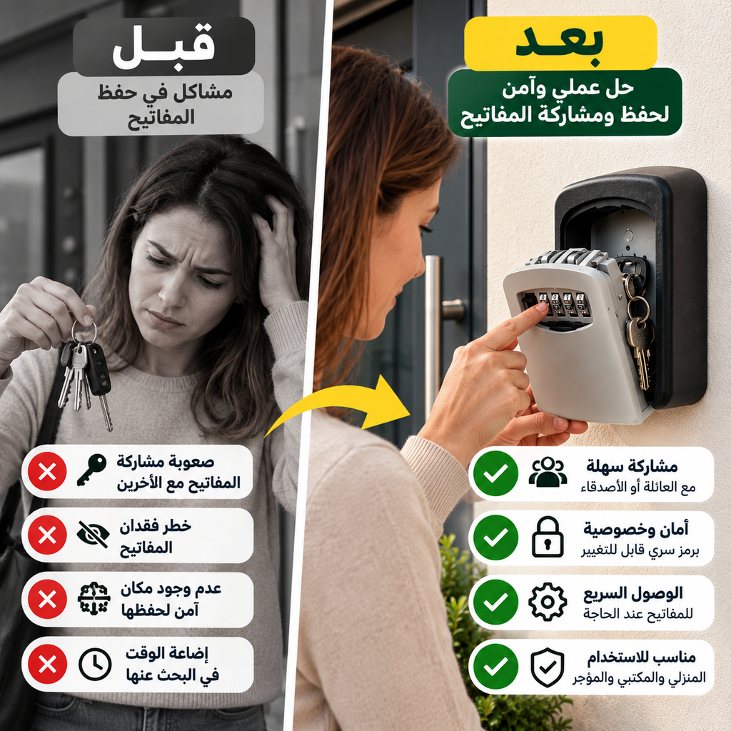 صندوق حفظ المفاتيح برمز سري من 4 أرقام – خزنة مفاتيح جدارية للمنزل والمكتب
