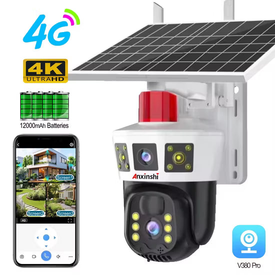 Caméra solaire 4G sans fil 3 lens 6K 12MP V380 pro