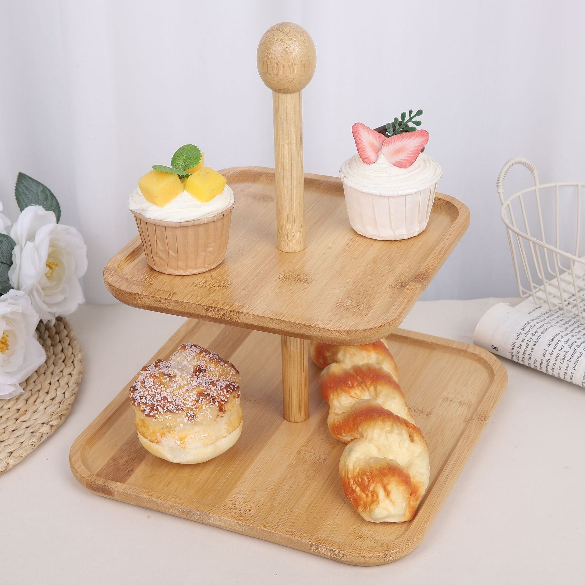 présentoir à gâteau en bambou