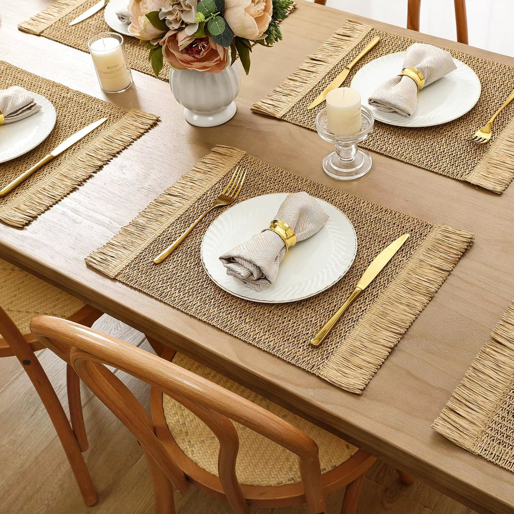 Napperons tressés en papier à franges – Lot de 6 pièces 🧺✨