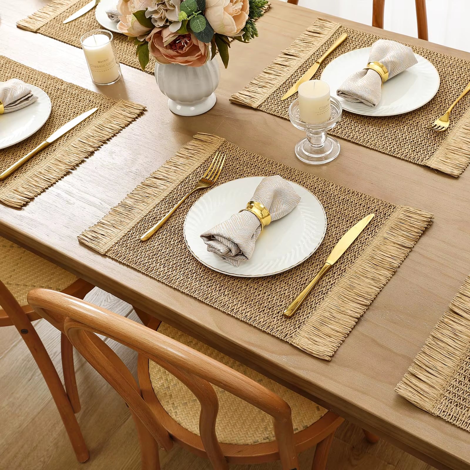 Napperons tressés en papier à franges – Lot de 6 pièces 🧺✨